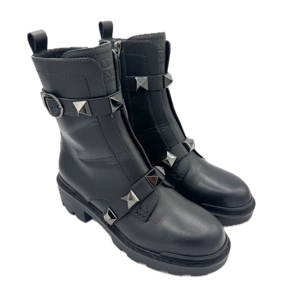 Valentino Garavani Shoes - Valentino Garavani Black 40MM Roman Stud Black Calfskin Combat Boots